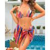 imageYonique 3 Piece Triangle Bikini Swimsuit Halter Top Tie Side Bikini Bathing Suit with Mesh Beach SkirtColor Tie Dye