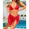 imageYonique 3 Piece Triangle Bikini Swimsuit Halter Top Tie Side Bikini Bathing Suit with Mesh Beach SkirtRed