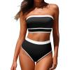 imageYonique Bandeau Bikini Womens High Waisted Swimsuit Two Piece Strapless Bathing SuitsBlack