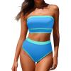 imageYonique Bandeau Bikini Womens High Waisted Swimsuit Two Piece Strapless Bathing SuitsBlue