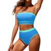 imageYonique Bandeau Bikini Womens High Waisted Swimsuit Two Piece Strapless Bathing SuitsBlue