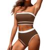 imageYonique Bandeau Bikini Womens High Waisted Swimsuit Two Piece Strapless Bathing SuitsBrown
