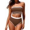 imageYonique Bandeau Bikini Womens High Waisted Swimsuit Two Piece Strapless Bathing SuitsBrown