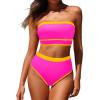 imageYonique Bandeau Bikini Womens High Waisted Swimsuit Two Piece Strapless Bathing SuitsHot Pink