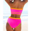 imageYonique Bandeau Bikini Womens High Waisted Swimsuit Two Piece Strapless Bathing SuitsHot Pink