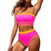 imageYonique Bandeau Bikini Womens High Waisted Swimsuit Two Piece Strapless Bathing SuitsHot Pink