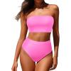 imageYonique Bandeau Bikini Womens High Waisted Swimsuit Two Piece Strapless Bathing SuitsPink