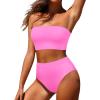 imageYonique Bandeau Bikini Womens High Waisted Swimsuit Two Piece Strapless Bathing SuitsPink