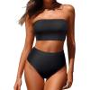 imageYonique Bandeau Bikini Womens High Waisted Swimsuit Two Piece Strapless Bathing SuitsPure Black