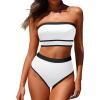 imageYonique Bandeau Bikini Womens High Waisted Swimsuit Two Piece Strapless Bathing SuitsWhite