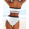 imageYonique Bandeau Bikini Womens High Waisted Swimsuit Two Piece Strapless Bathing SuitsWhite