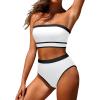 imageYonique Bandeau Bikini Womens High Waisted Swimsuit Two Piece Strapless Bathing SuitsWhite