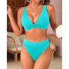 imageYonique Thong Bikini Set High Waisted Two Piece Swimsuit High Cut Bikini V Neck Bathing SuitAqua