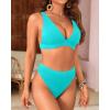 imageYonique Thong Bikini Set High Waisted Two Piece Swimsuit High Cut Bikini V Neck Bathing SuitAqua