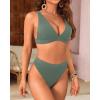 imageYonique Thong Bikini Set High Waisted Two Piece Swimsuit High Cut Bikini V Neck Bathing SuitArmy Green