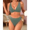 imageYonique Thong Bikini Set High Waisted Two Piece Swimsuit High Cut Bikini V Neck Bathing SuitArmy Green