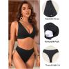 imageYonique Thong Bikini Set High Waisted Two Piece Swimsuit High Cut Bikini V Neck Bathing SuitBlack