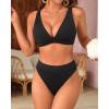 imageYonique Thong Bikini Set High Waisted Two Piece Swimsuit High Cut Bikini V Neck Bathing SuitBlack