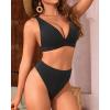 imageYonique Thong Bikini Set High Waisted Two Piece Swimsuit High Cut Bikini V Neck Bathing SuitBlack