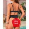 imageYonique Thong Bikini Set High Waisted Two Piece Swimsuit High Cut Bikini V Neck Bathing SuitBlack