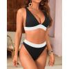 imageYonique Thong Bikini Set High Waisted Two Piece Swimsuit High Cut Bikini V Neck Bathing SuitBlack and White