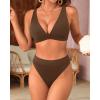 imageYonique Thong Bikini Set High Waisted Two Piece Swimsuit High Cut Bikini V Neck Bathing SuitBrown