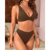 imageYonique Thong Bikini Set High Waisted Two Piece Swimsuit High Cut Bikini V Neck Bathing SuitBrown