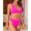 imageYonique Thong Bikini Set High Waisted Two Piece Swimsuit High Cut Bikini V Neck Bathing SuitHot Pink