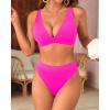 imageYonique Thong Bikini Set High Waisted Two Piece Swimsuit High Cut Bikini V Neck Bathing SuitHot Pink