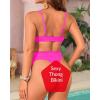 imageYonique Thong Bikini Set High Waisted Two Piece Swimsuit High Cut Bikini V Neck Bathing SuitHot Pink