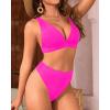 imageYonique Thong Bikini Set High Waisted Two Piece Swimsuit High Cut Bikini V Neck Bathing SuitHot Pink