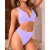imageYonique Thong Bikini Set High Waisted Two Piece Swimsuit High Cut Bikini V Neck Bathing SuitLavender