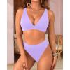 imageYonique Thong Bikini Set High Waisted Two Piece Swimsuit High Cut Bikini V Neck Bathing SuitLavender