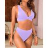 imageYonique Thong Bikini Set High Waisted Two Piece Swimsuit High Cut Bikini V Neck Bathing SuitLavender