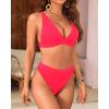imageYonique Thong Bikini Set High Waisted Two Piece Swimsuit High Cut Bikini V Neck Bathing SuitRed