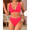 imageYonique Thong Bikini Set High Waisted Two Piece Swimsuit High Cut Bikini V Neck Bathing SuitRed
