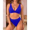 imageYonique Thong Bikini Set High Waisted Two Piece Swimsuit High Cut Bikini V Neck Bathing SuitRoyal Blue