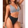 imageYonique Thong Bikini Set High Waisted Two Piece Swimsuit High Cut Bikini V Neck Bathing SuitStriped