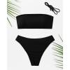 imageYonique Thong High Waisted Bikini Set Ribbed Bandeau Swimsuit Strapless Bathing Suit Two Piece Swimwear