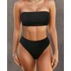 imageYonique Thong High Waisted Bikini Set Ribbed Bandeau Swimsuit Strapless Bathing Suit Two Piece Swimwear