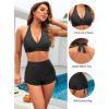 imageYonique Women Bikini Set with Swim Shorts 2 Piece Swimsuit with Boyshorts Halter High Waisted Bathing SuitBlack