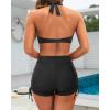 imageYonique Women Bikini Set with Swim Shorts 2 Piece Swimsuit with Boyshorts Halter High Waisted Bathing SuitBlack
