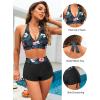 imageYonique Women Bikini Set with Swim Shorts 2 Piece Swimsuit with Boyshorts Halter High Waisted Bathing SuitBlack Floral
