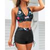 imageYonique Women Bikini Set with Swim Shorts 2 Piece Swimsuit with Boyshorts Halter High Waisted Bathing SuitBlack Floral