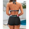 imageYonique Women Bikini Set with Swim Shorts 2 Piece Swimsuit with Boyshorts Halter High Waisted Bathing SuitBlack Floral