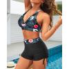 imageYonique Women Bikini Set with Swim Shorts 2 Piece Swimsuit with Boyshorts Halter High Waisted Bathing SuitBlack Floral