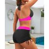 imageYonique Women Bikini Set with Swim Shorts 2 Piece Swimsuit with Boyshorts Halter High Waisted Bathing SuitBlack and Pink