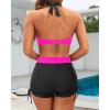 imageYonique Women Bikini Set with Swim Shorts 2 Piece Swimsuit with Boyshorts Halter High Waisted Bathing SuitBlack and Pink
