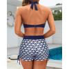 imageYonique Women Bikini Set with Swim Shorts 2 Piece Swimsuit with Boyshorts Halter High Waisted Bathing SuitBlue Geometry