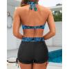 imageYonique Women Bikini Set with Swim Shorts 2 Piece Swimsuit with Boyshorts Halter High Waisted Bathing SuitBlue Paisley